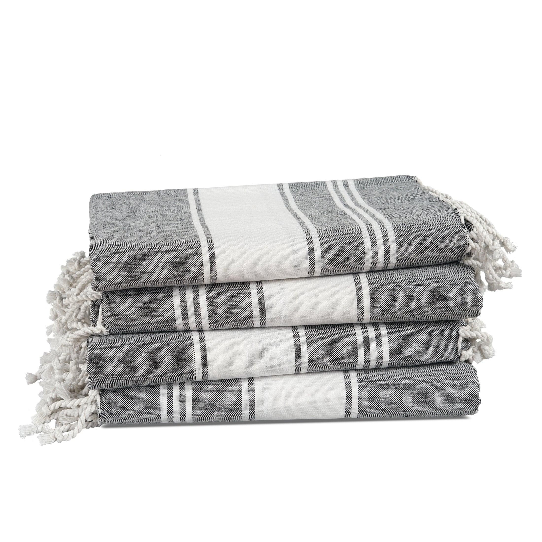 Set of 4 Chambray Turkish Beach Towels - Smoky Black
